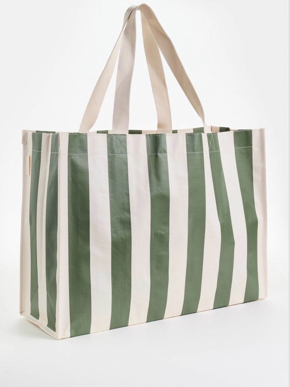 Sunnylife Green and Cream Vertical Stripe Tote